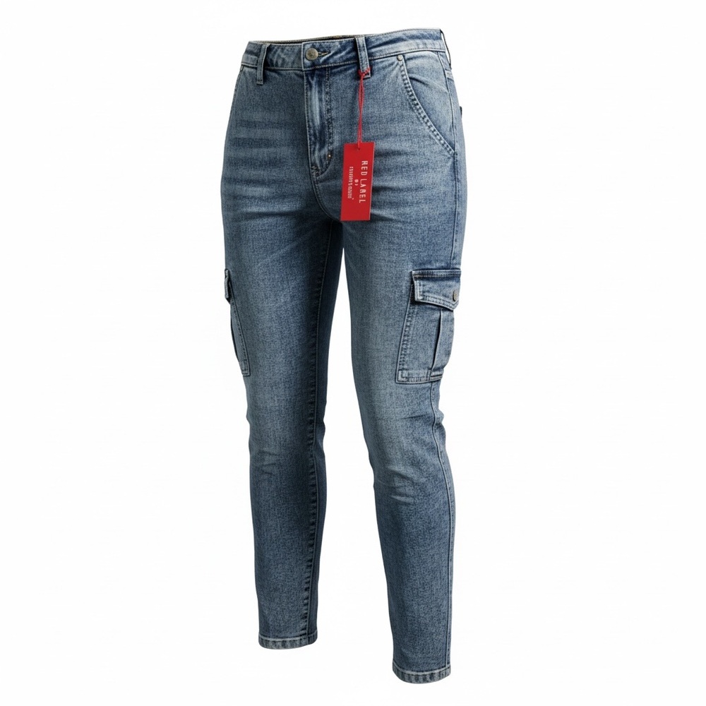 Patriate Denim Red Label High Rise Acid Wash Cargo Jeans | Size 28 /Large | NWT